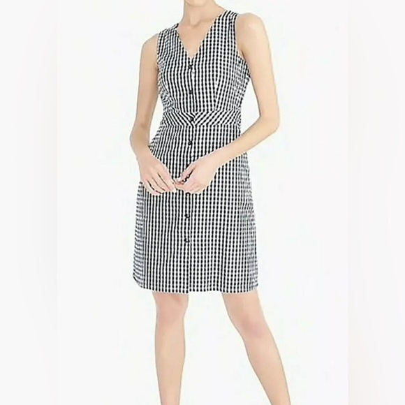New J.CREW Size 6 Womens GINGHAM NAVY Sleeveless Lined Pockets Dress Checkered - Picture 1 of 9